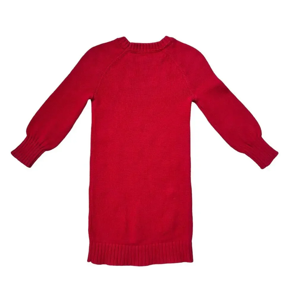 Baby Gap Girls Sweater Dress Size 4 Red Cotton Polka Dot Balloon Sleeve